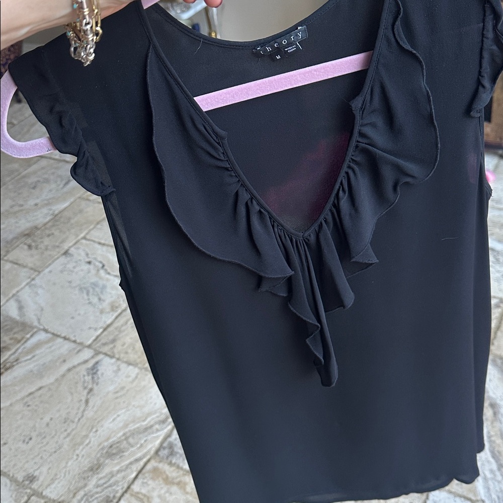 Theory silk sleeveless top with ruffle trim